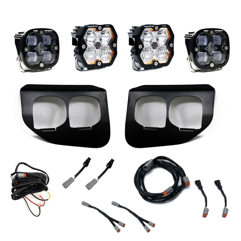 Ford Super Duty Fog Light Pocket Kit - Baja Designs - Squadron 2.0 Pro/SAE Dual (Driving/Combo) - Clear - `20-`22